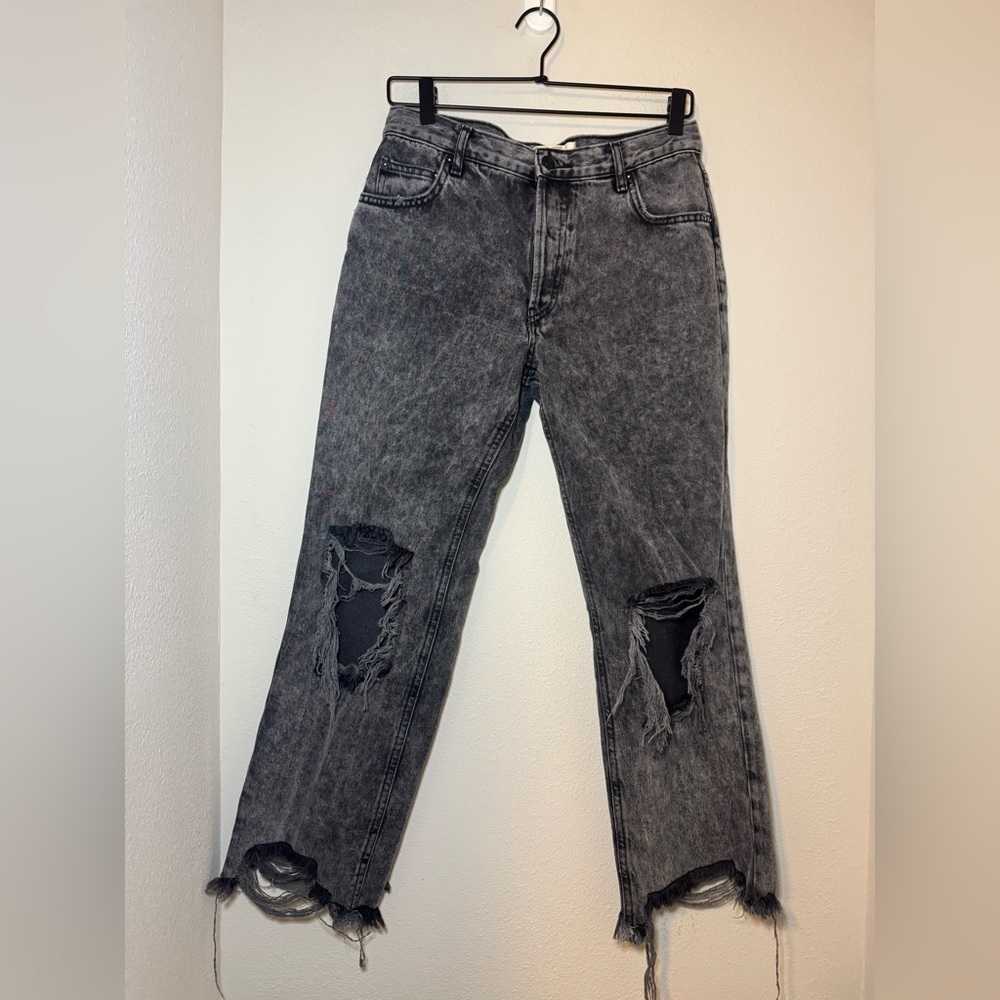 We The Free Black Acid Wash Distressed Ankle Jeans